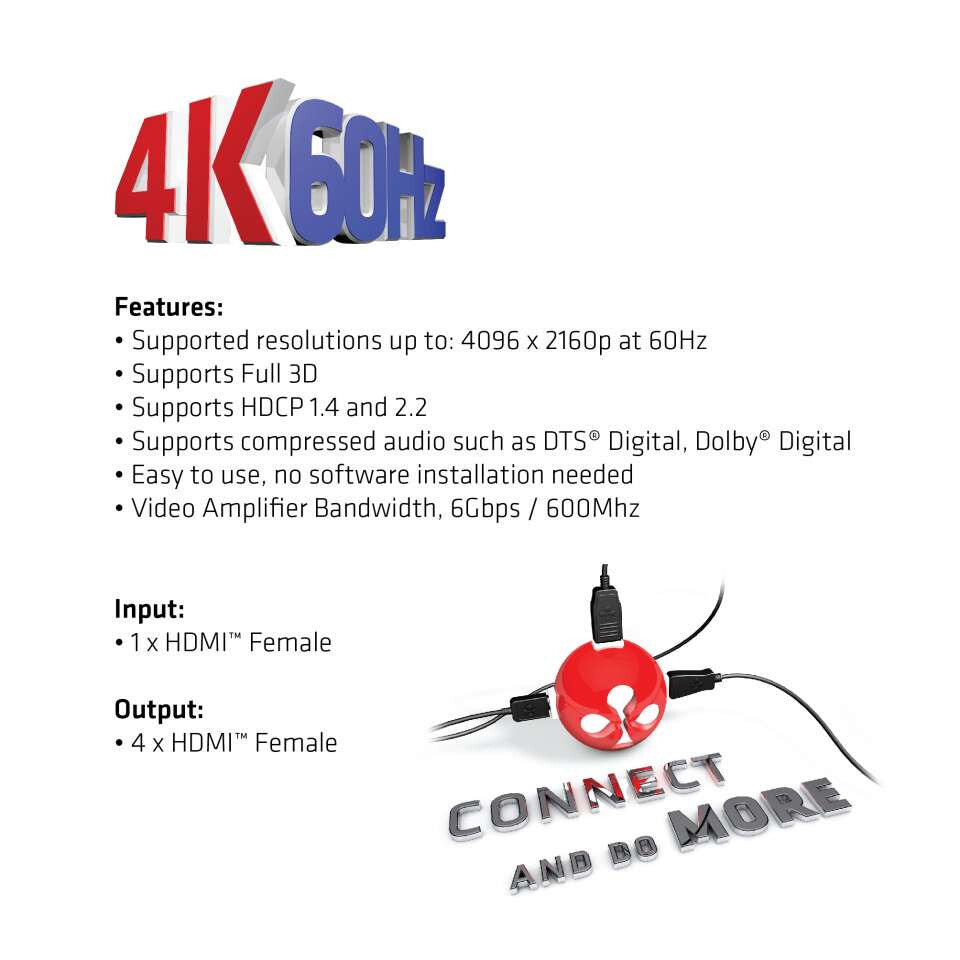 CLUB3D HDMI 2.0 UHD Splitter 4 Ports