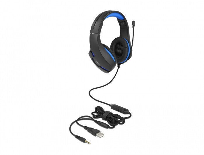 DeLOCK 27182 hörlur och headset Kabel Huvudband Spela USB Type-A Svart, Blå