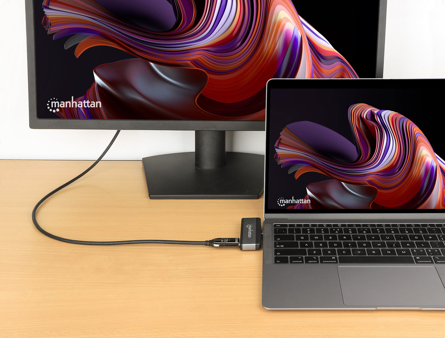 Manhattan 190404 dockningsstationer för bärbara datorer Kabel USB 3.2 Gen 2 (3.1 Gen 2) Type-C Grå