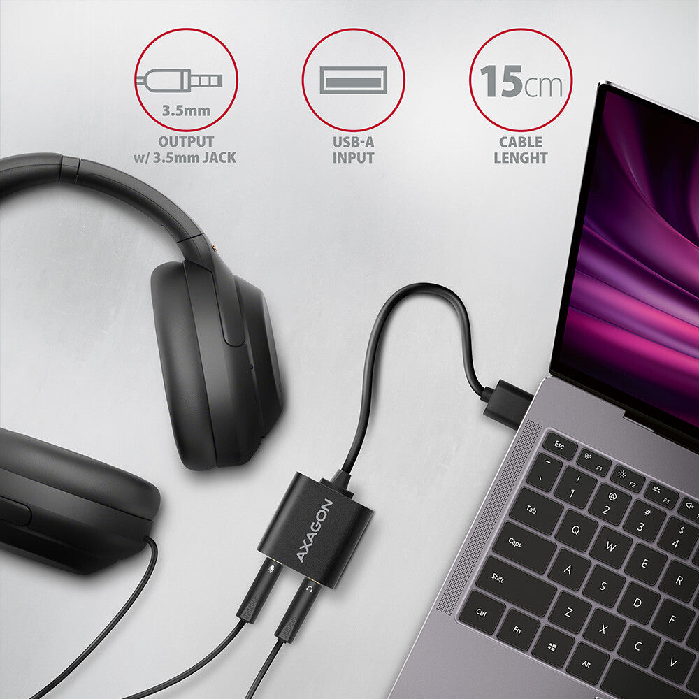 Axagon ADA-12 USB 2.0 Stereo Audio Mini-Adapter 15 cm Kabellänge - Kabel - Audio/Multimedia 2.0 kanaler