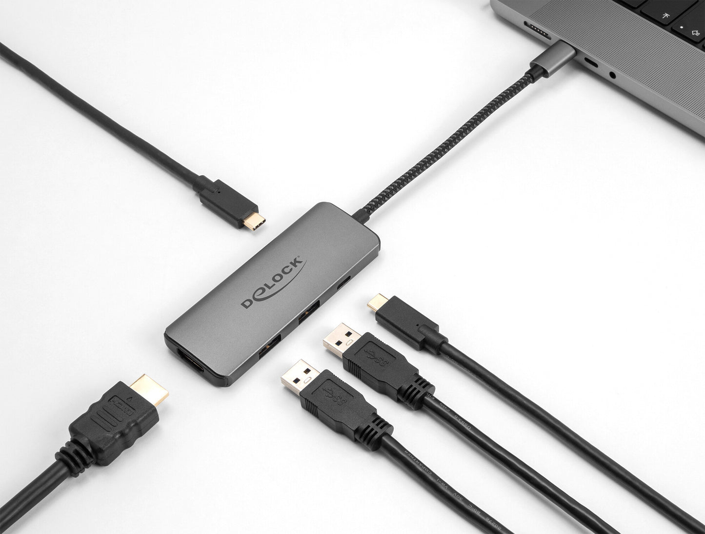DeLOCK 87804 dockningsstationer för bärbara datorer Kabel USB 3.2 Gen 1 (3.1 Gen 1) Type-C Grå