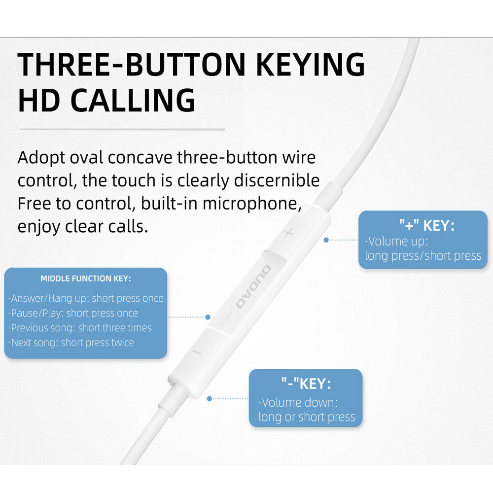 DUDAO Sluchawki X14PROT Hörlurar Kabel I öra Musik/vardag USB Type-C Vit
