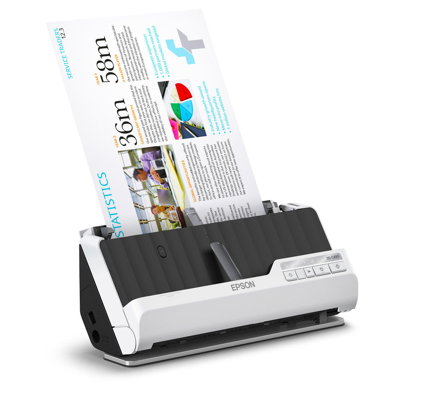 Epson DS-C490 ADF + arkmatad scanner 600 x 600 DPI A4 Svart, Vit