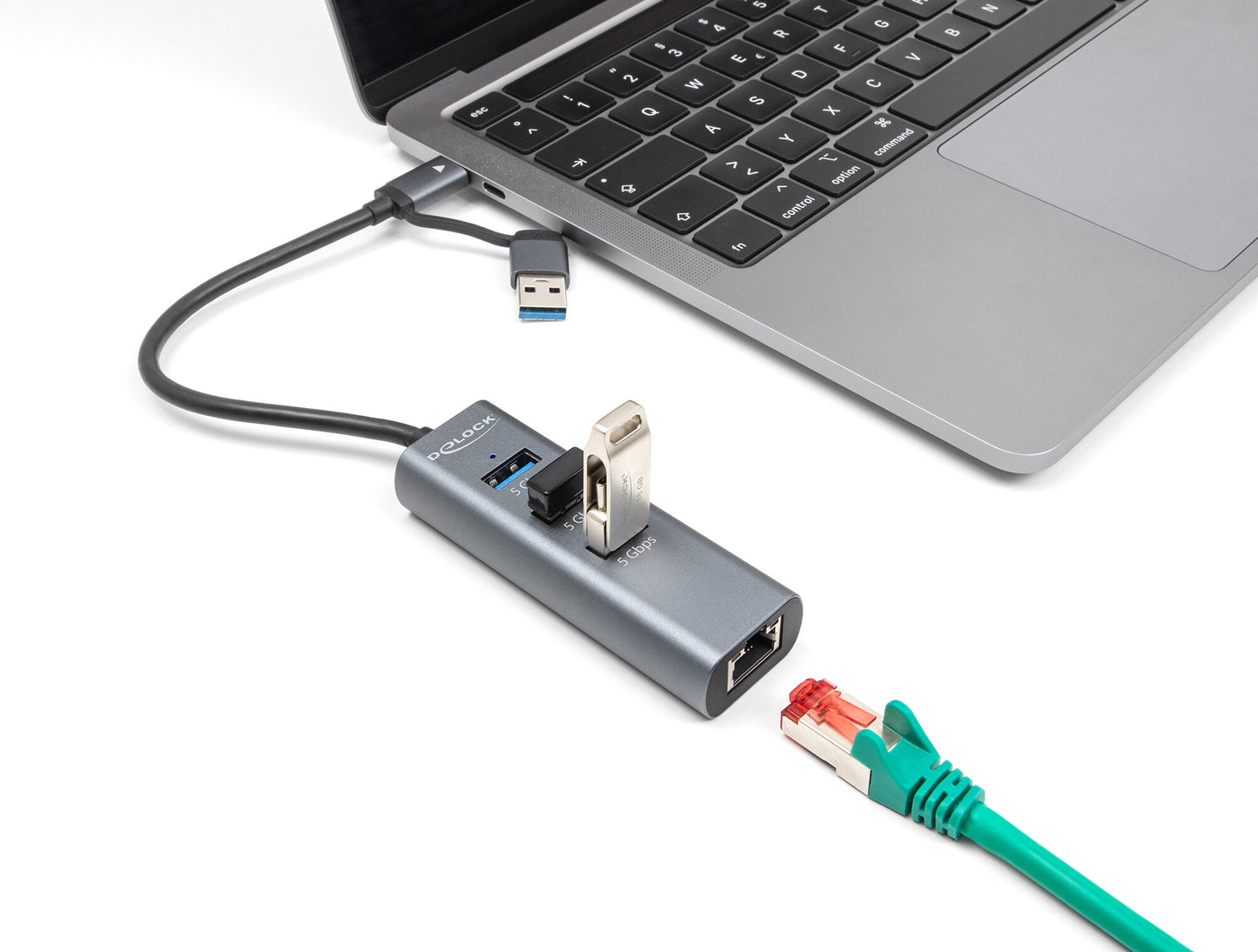 DeLOCK 64282 dockningsstationer för bärbara datorer Kabel USB 3.2 Gen 1 (3.1 Gen 1) Type-C Grå
