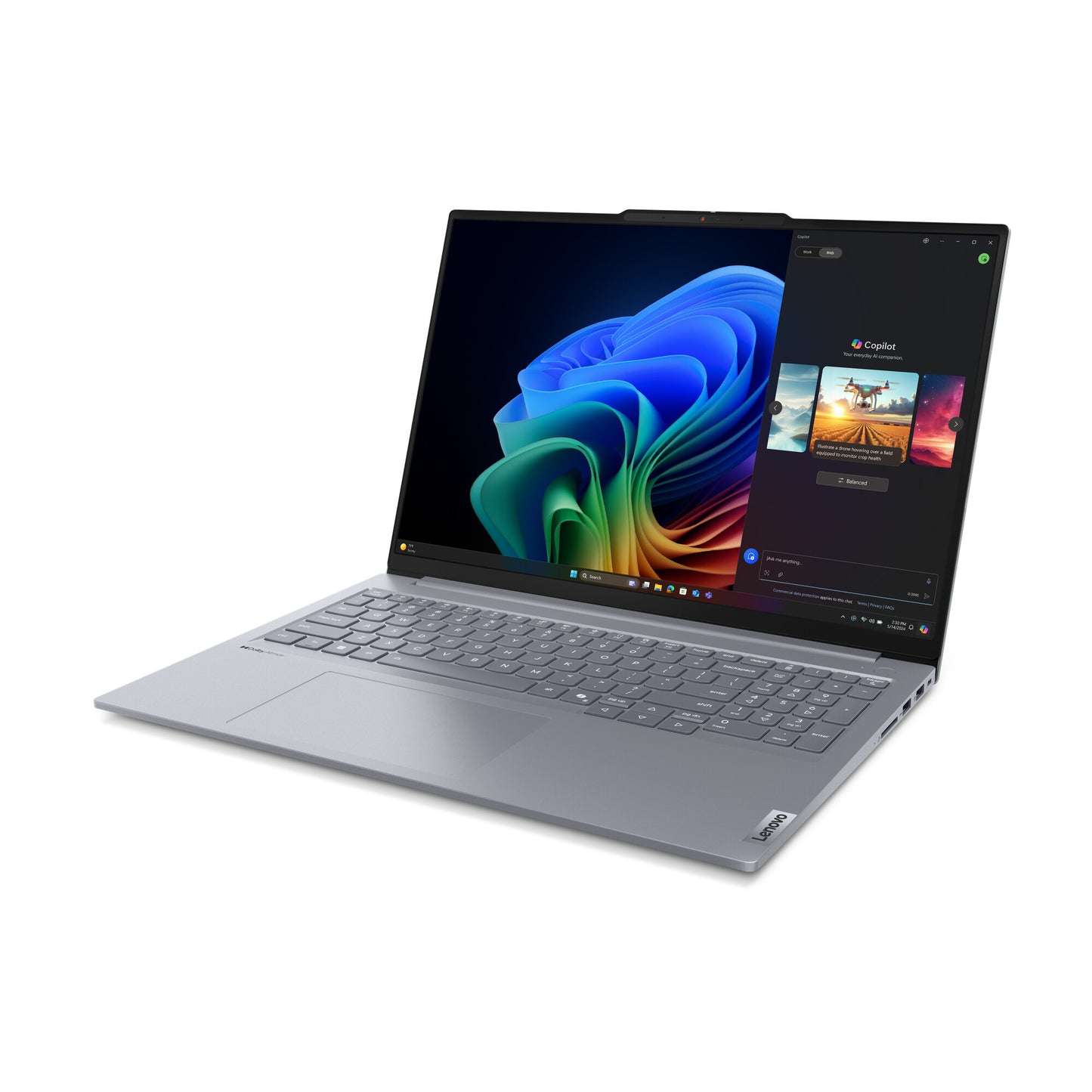 Lenovo ThinkBook 16 G7 QOY Copilot+ PC Qualcomm Snapdragon X1P-42-100 Bärbar dator 40,6 cm (16") WUXGA 32 GB LPDDR5x-SDRAM 1 TB SSD Wi-Fi 7 (802.11be) Windows 11 Pro Engelsk Grå