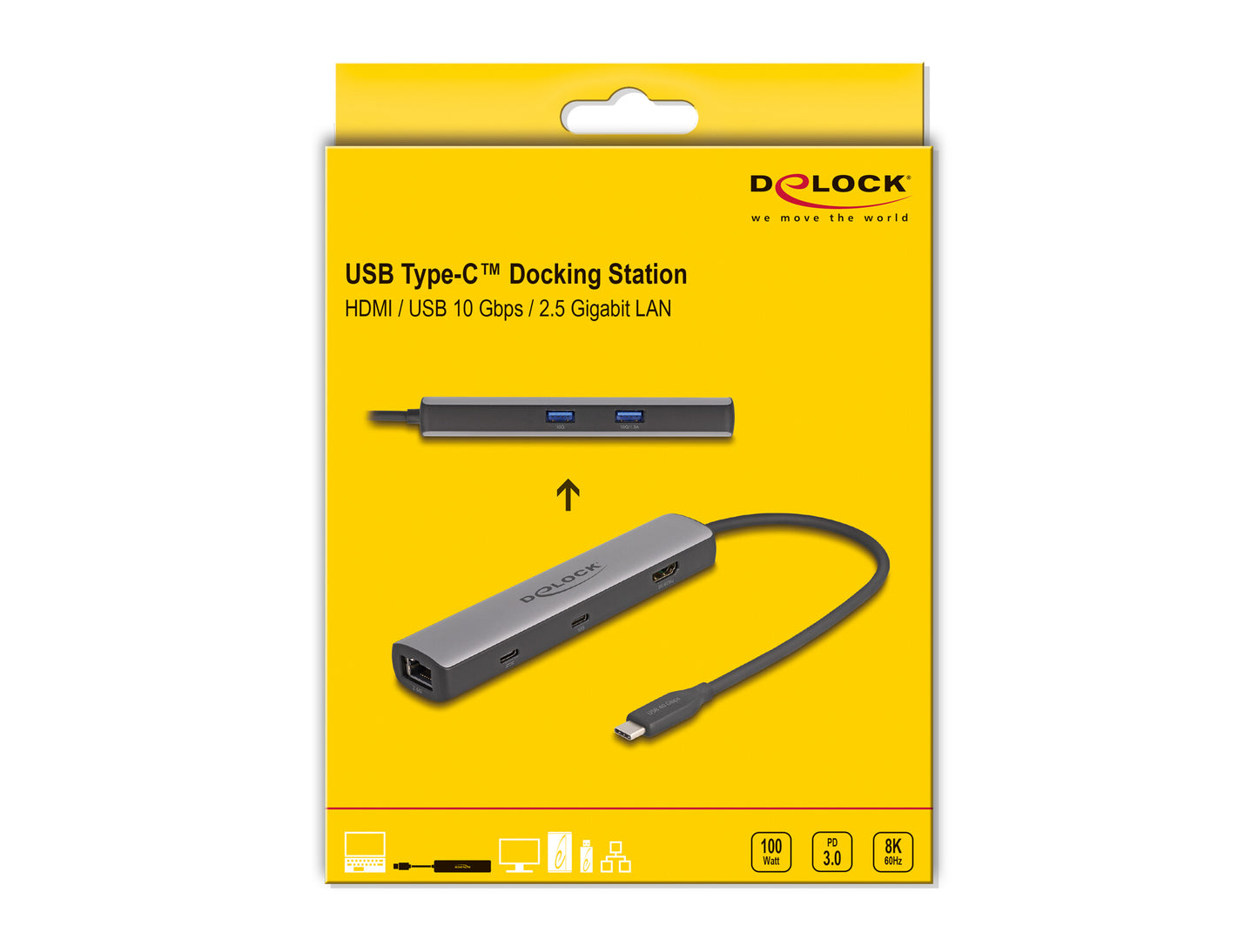 DeLOCK 87865 dockningsstationer för bärbara datorer Kabel USB 3.2 Gen 2 (3.1 Gen 2) Type-C Svart, Grå