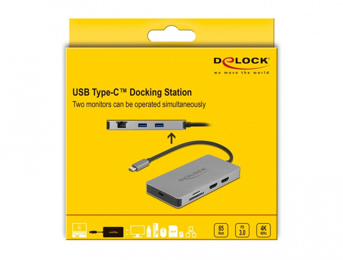 DeLOCK 87004 dockningsstationer för bärbara datorer Kabel USB 3.2 Gen 1 (3.1 Gen 1) Type-C Grå