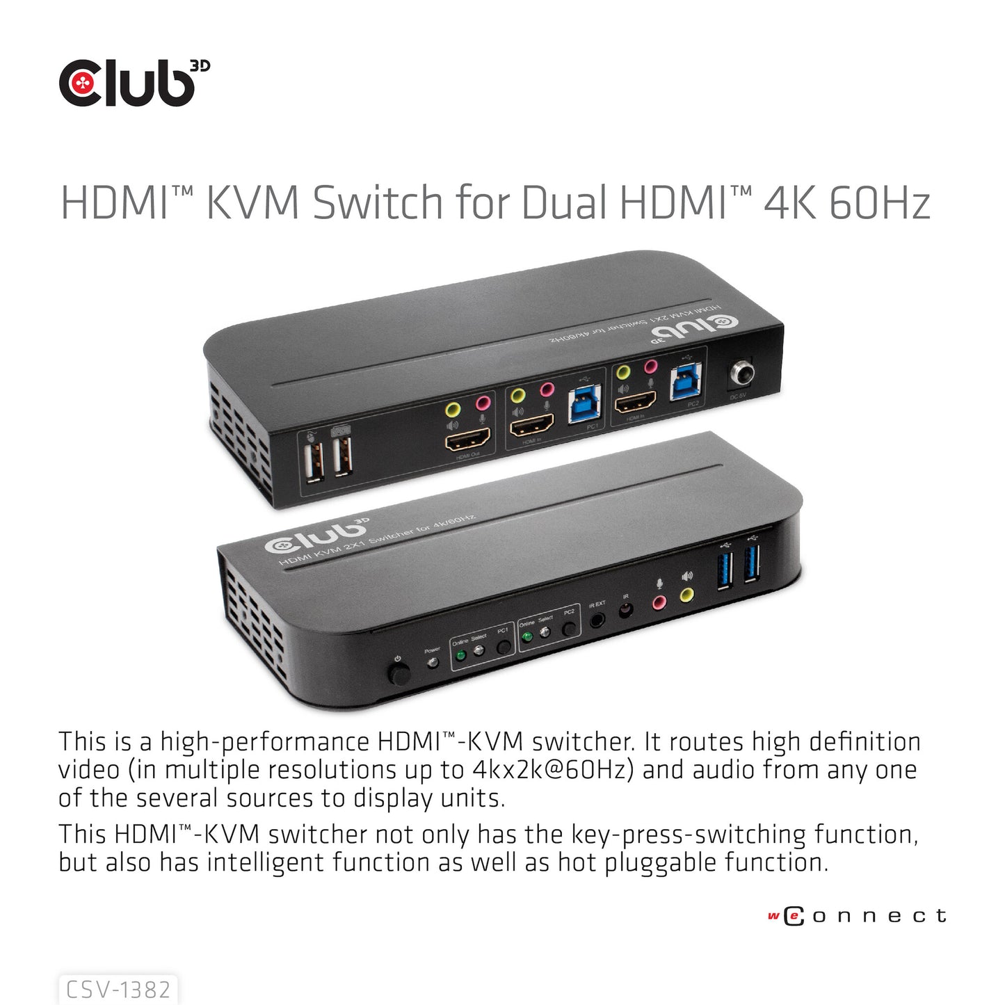 CLUB3D CSV-1382 KVM-switchar Svart