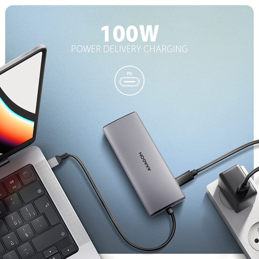 Axagon HMC-6G2L dockningsstationer för bärbara datorer Kabel USB 3.2 Gen 2 (3.1 Gen 2) Type-C Gjuten aluminium