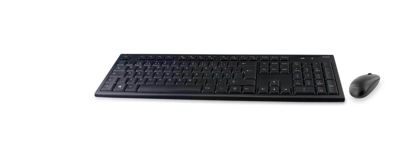 Deltaco Trådlöst tangentbord och mus, USB, 10m, nordisk, svart