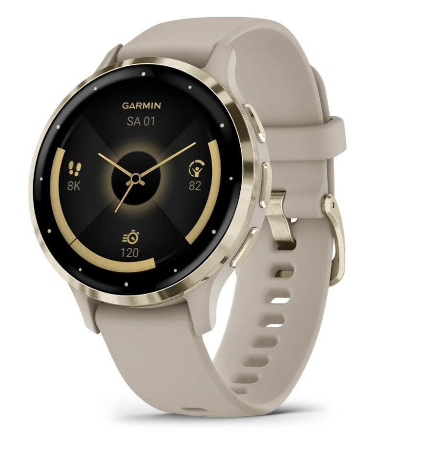 Garmin Venu 3S 3,05 cm (1.2") AMOLED 41 mm Digital 390 x 390 pixlar Pekskärm Guld, Grå Wi-Fi GPS