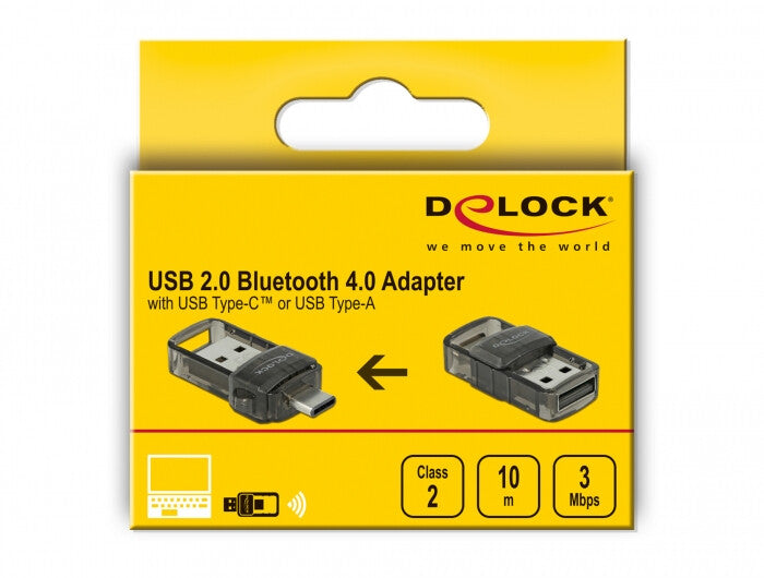 DeLOCK USB 2.0 Bluetooth 4.0 Adapter 2 in 1 USB Type-C™ or Type-A 3 Mbit/s