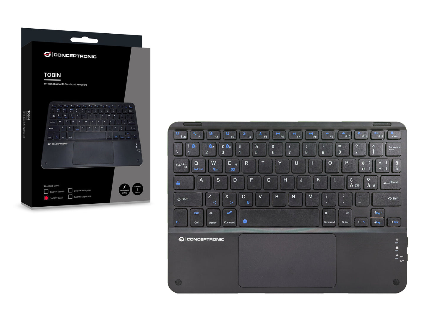 Conceptronic TOBIN01BIT tangentbord Universal Bluetooth QWERTY Italiensk Svart