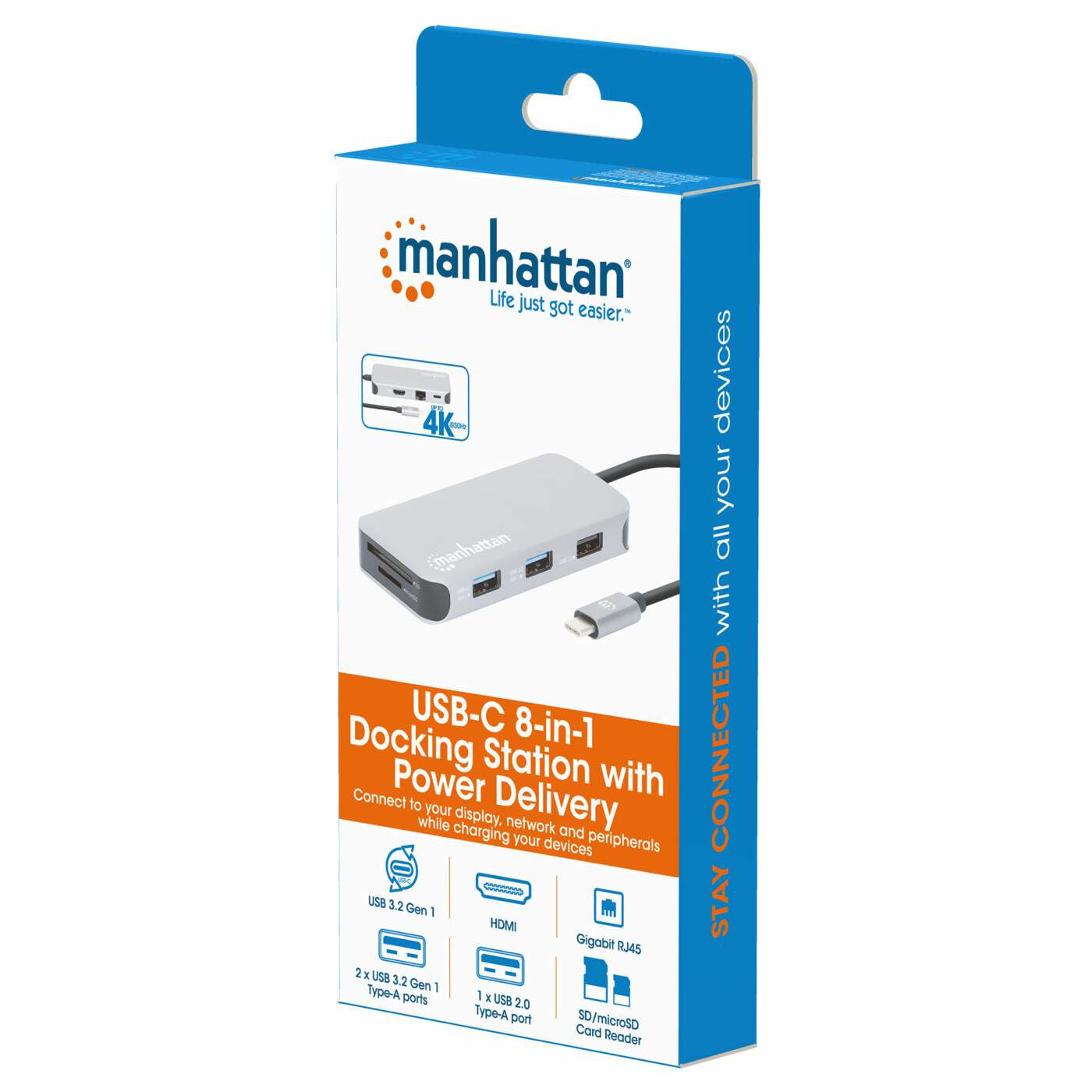 Manhattan 130615 dockningsstationer för bärbara datorer Kabel USB 3.2 Gen 1 (3.1 Gen 1) Type-C Gjuten aluminium