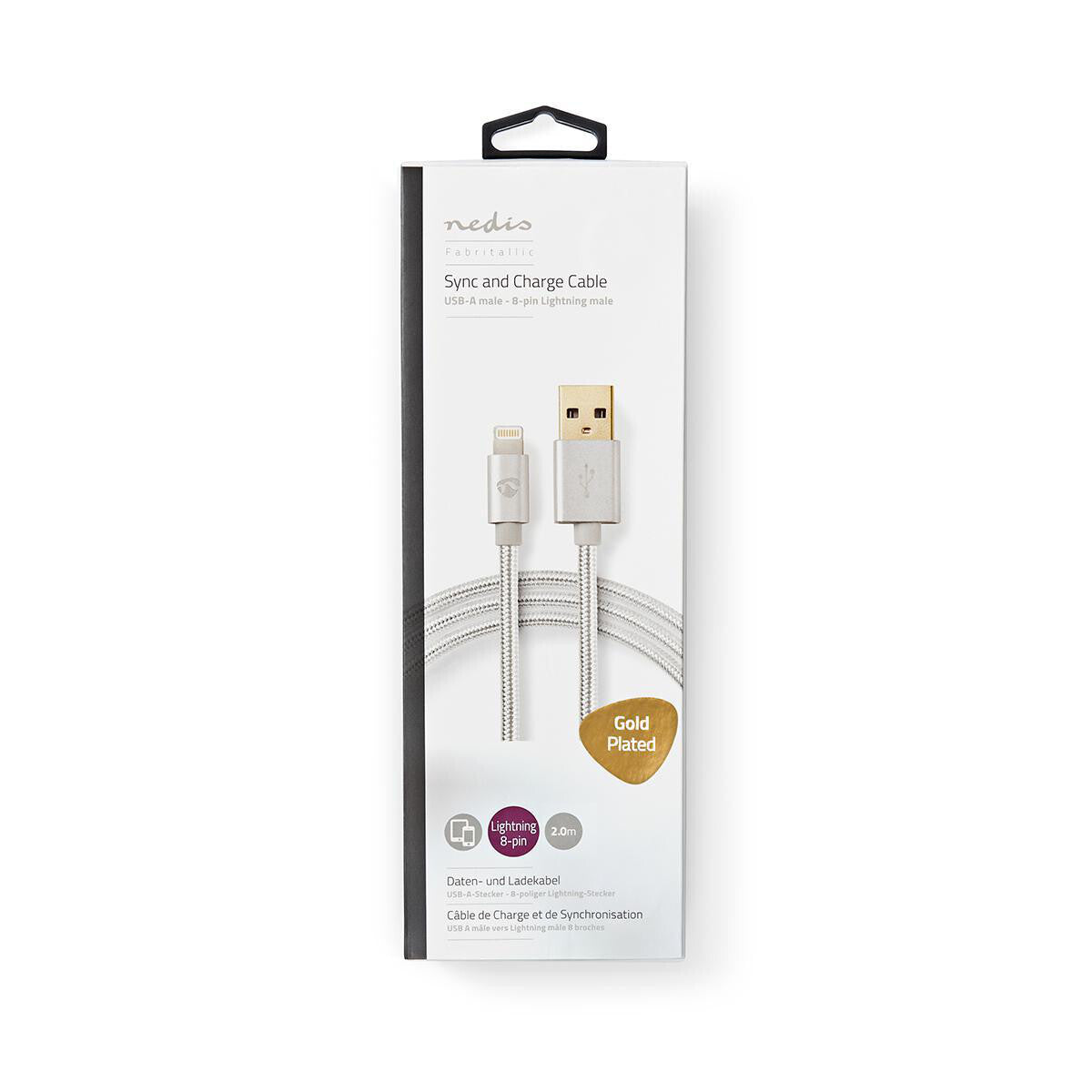 Nedis CCTB39300AL20 mobiltelefonkablar Gjuten aluminium 2 m USB A Lightning