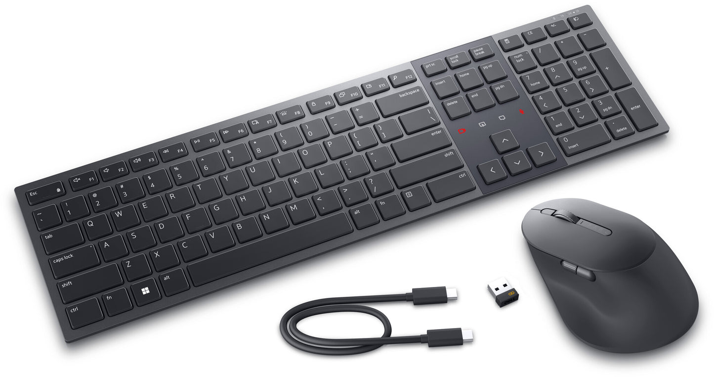 DELL KM900 tangentbord Mus inkluderad Kontor Trådlös RF + Bluetooth QWERTY Nordic grafit 2.4 GHz, Bluetooth 5.1, Pan-Nordic (QWERTY), 128-bit AES, 728 g, Mouse, 8000 DPI, 128.4 g