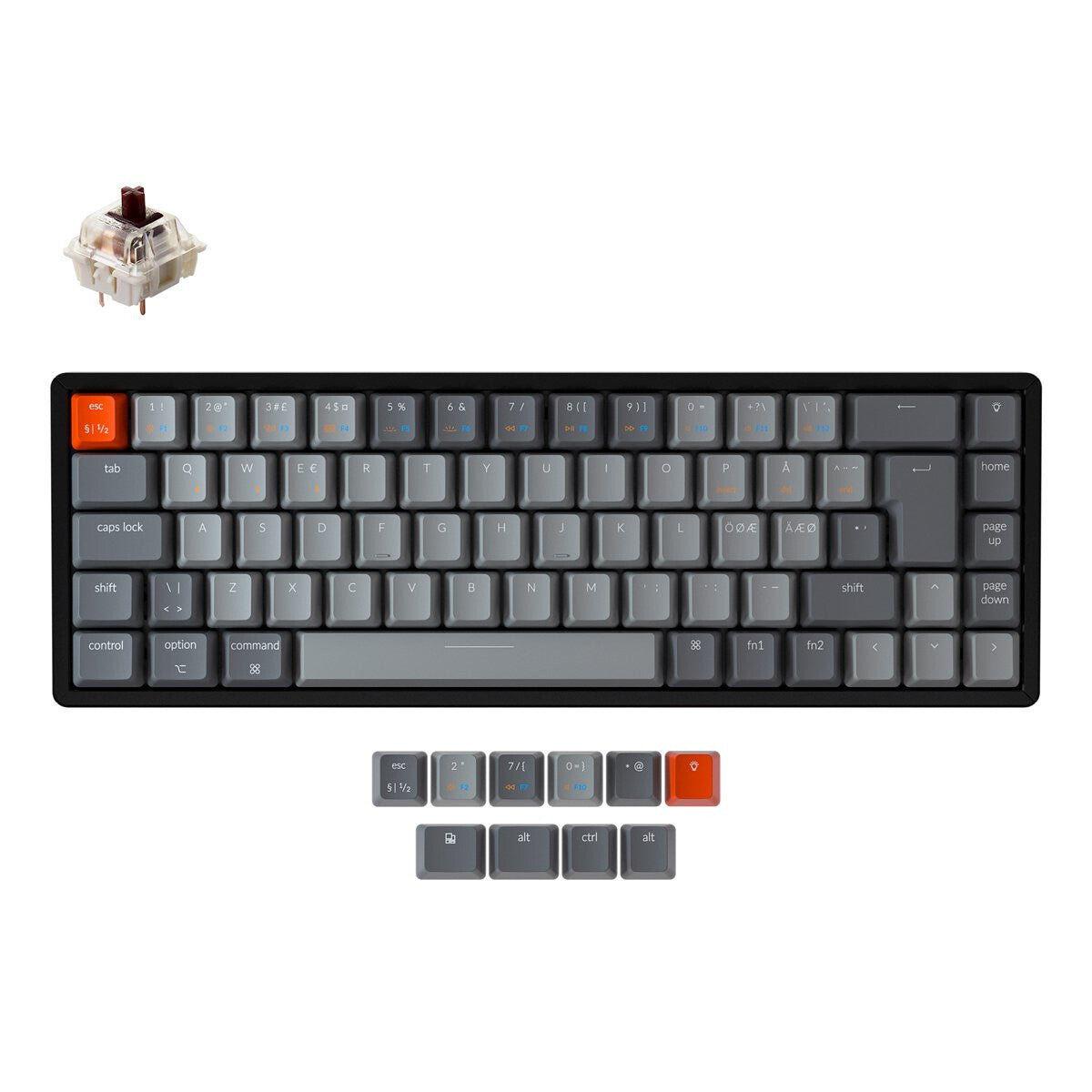 Keychron K6 tangentbord Universal USB + Bluetooth QWERTY Nordic Svart, Grå, Orange