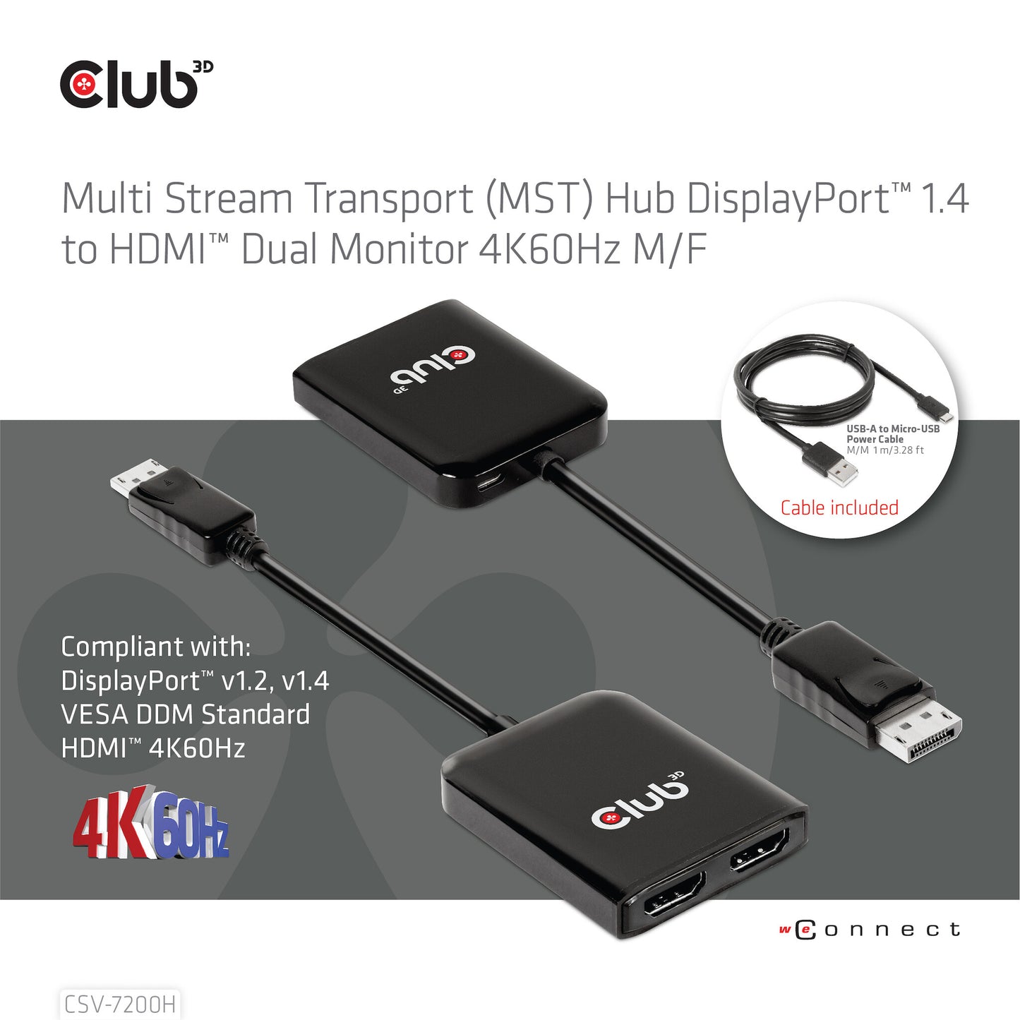 CLUB3D CSV-7200H bilddelare DisplayPort 2x HDMI