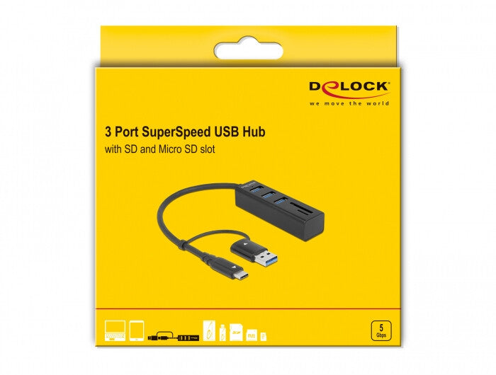 DeLOCK 63859 dockningsstationer för bärbara datorer USB 3.2 Gen 1 (3.1 Gen 1) Type-A + Type-C