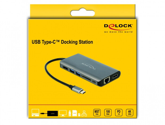 DeLOCK 87683 dockningsstationer för bärbara datorer Kabel USB 3.2 Gen 1 (3.1 Gen 1) Type-C Grå