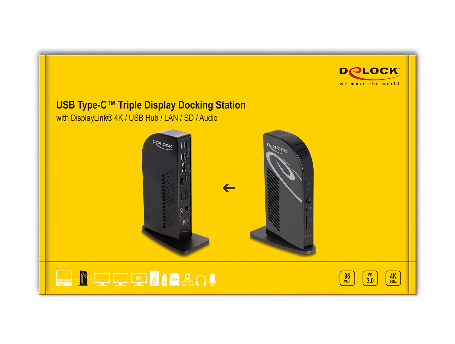 DeLOCK 88051 dockningsstationer för bärbara datorer Dockning USB 3.2 Gen 2 (3.1 Gen 2) Type-C Svart