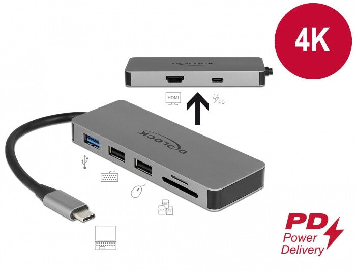 DeLOCK 87743 dockningsstationer för bärbara datorer USB 3.2 Gen 1 (3.1 Gen 1) Type-C Grå