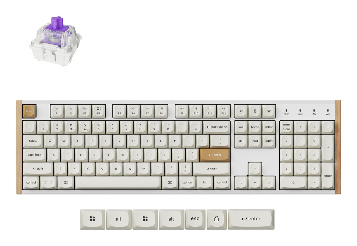 Keychron K10 HE tangentbord Spela USB + RF Wireless + Bluetooth QWERTY Engelsk Vit, Trä
