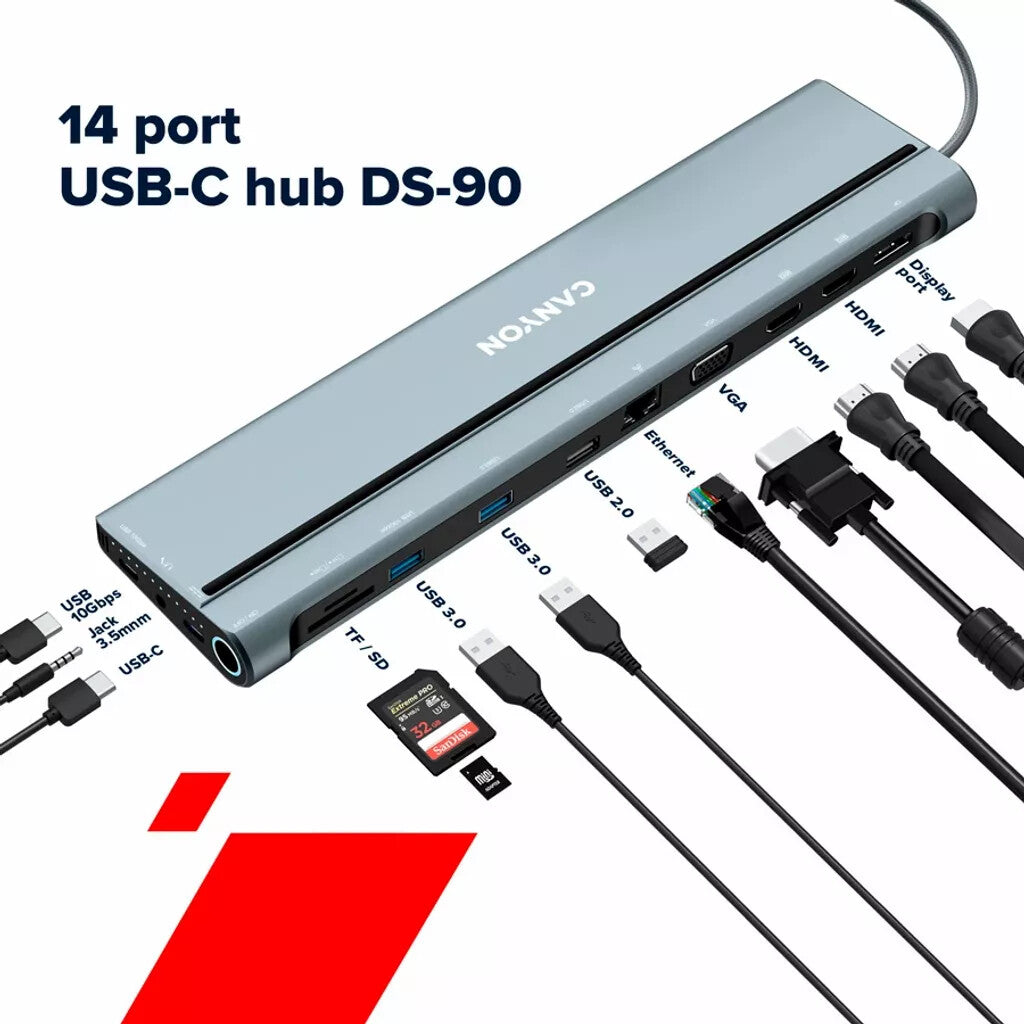 Canyon DS-90 USB 3.2 Gen 1 (3.1 Gen 1) Type-C Grå
