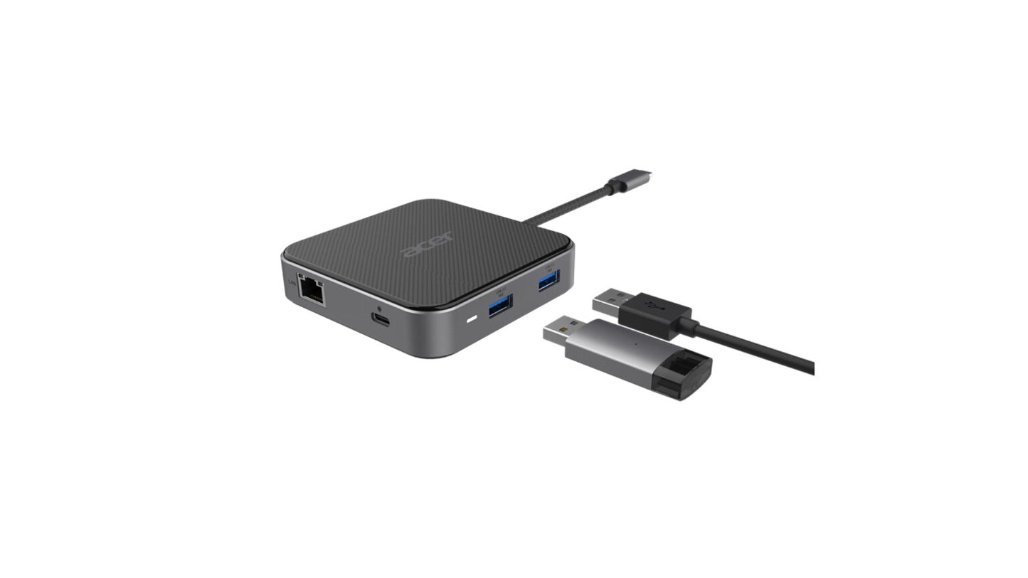 Acer HP.DSCAB.013 dockningsstationer för bärbara datorer Kabel USB 3.2 Gen 1 (3.1 Gen 1) Type-C Kol, Silver
