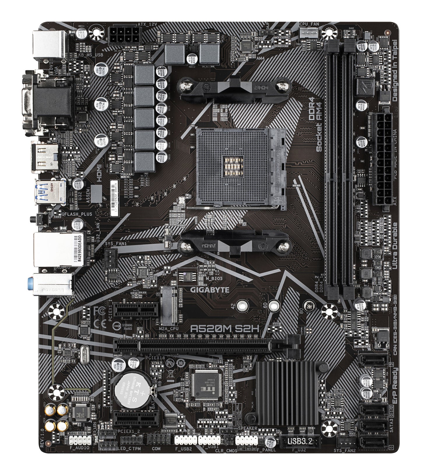 GIGABYTE A520M S2H moderkort AMD A520 Uttag AM4 micro ATX