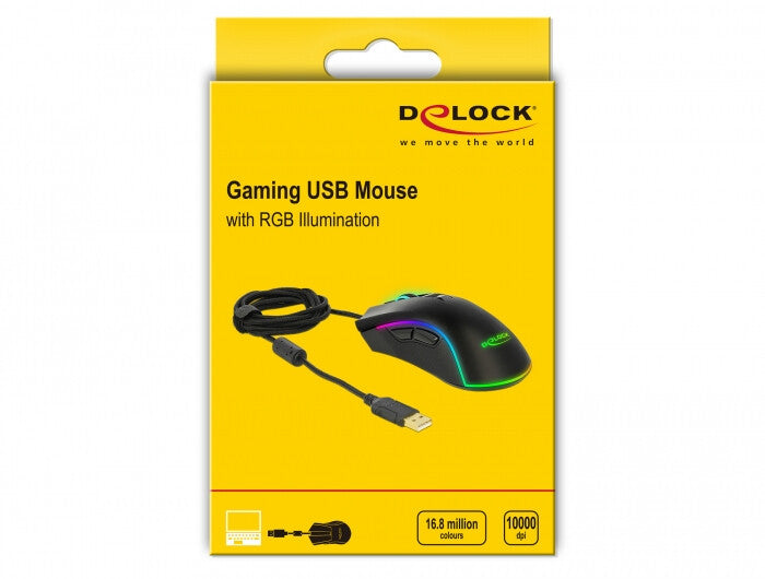 DeLOCK 12670 datormöss Spela högerhand USB Type-A Optisk 10000 DPI