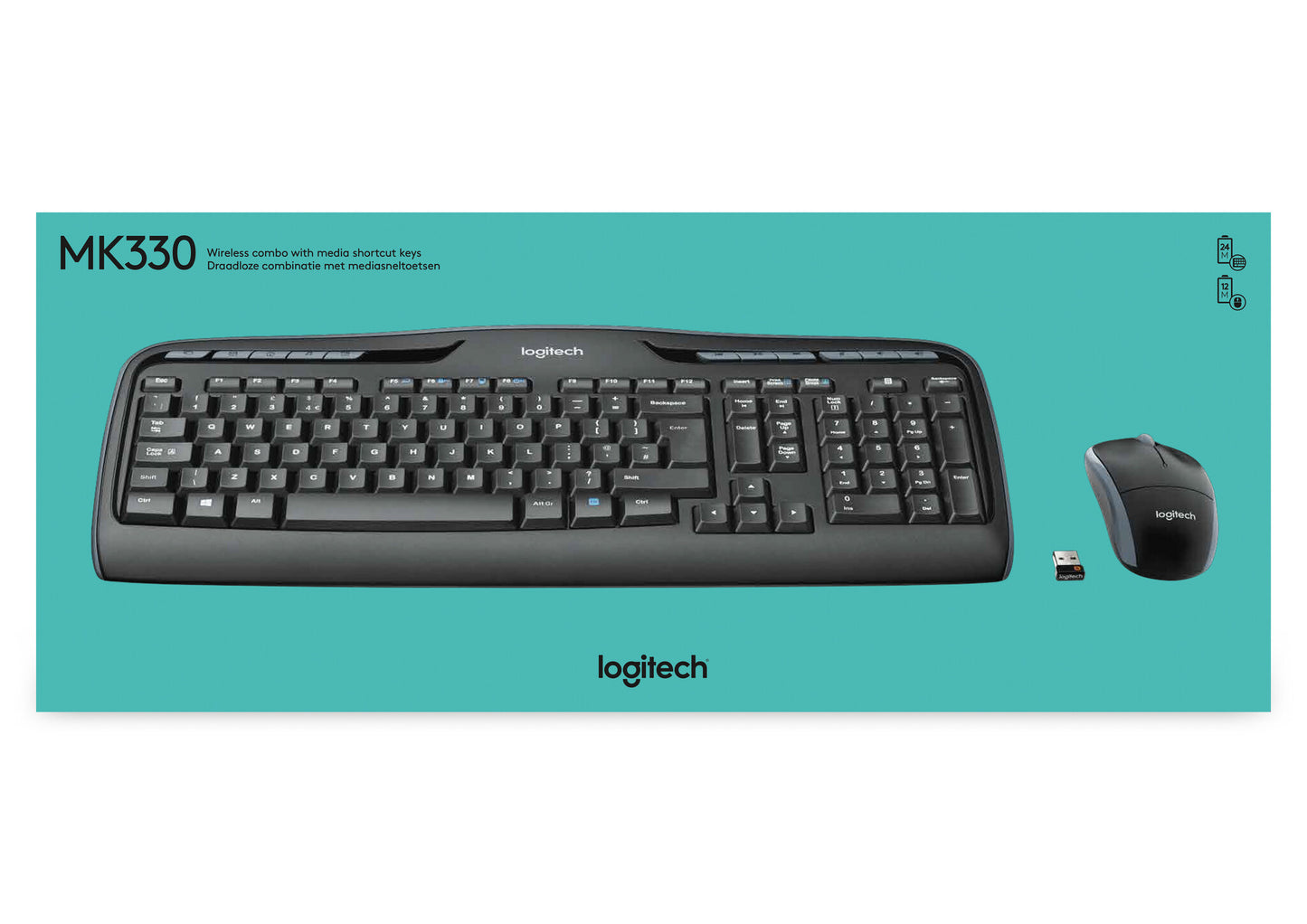 Logitech Wireless Combo MK330 tangentbord Mus inkluderad Kontor USB QWERTY Amerikanskt internationellt Svart