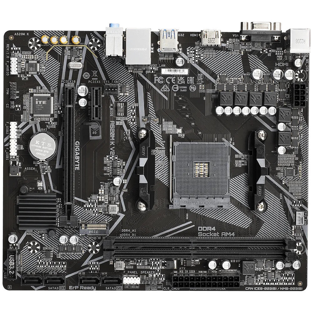 GIGABYTE A520M K V2 moderkort AMD A520 Uttag AM4 micro ATX