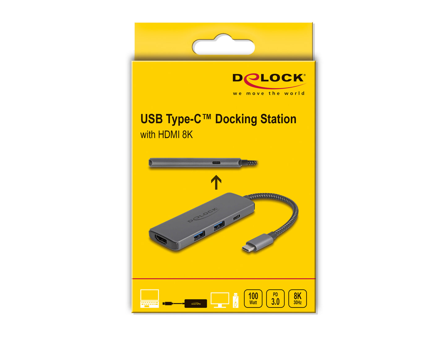 DeLOCK 87804 dockningsstationer för bärbara datorer Kabel USB 3.2 Gen 1 (3.1 Gen 1) Type-C Grå