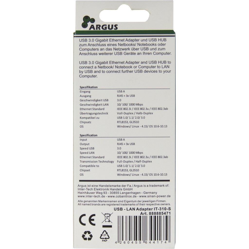 Inter-Tech Argus IT-310-S USB 3.2 Gen 1 (3.1 Gen 1) Type-A Grå