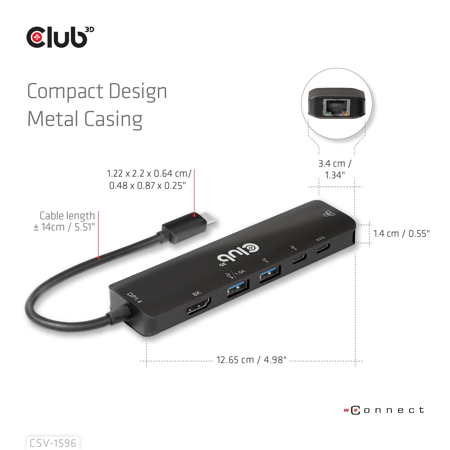 CLUB3D CSV-1596 dockningsstationer för bärbara datorer USB 3.2 Gen 1 (3.1 Gen 1) Type-C Svart