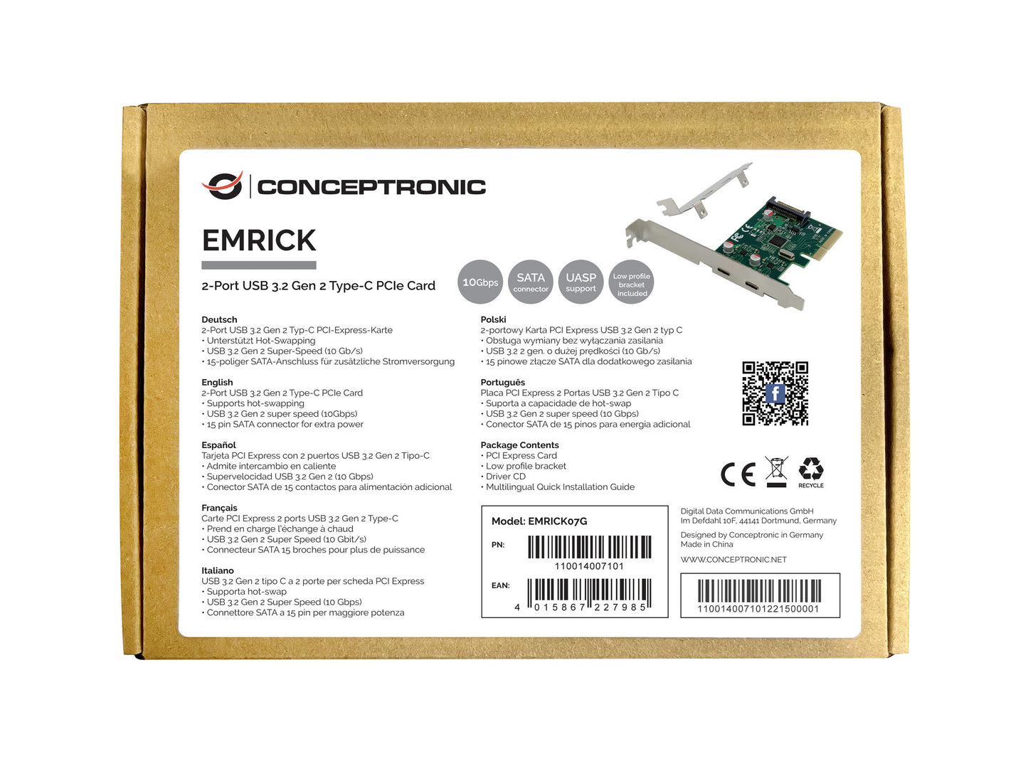 Conceptronic EMRICK07G nätverkskort/adapters Intern USB 3.2 Gen 2 (3.1 Gen 2)
