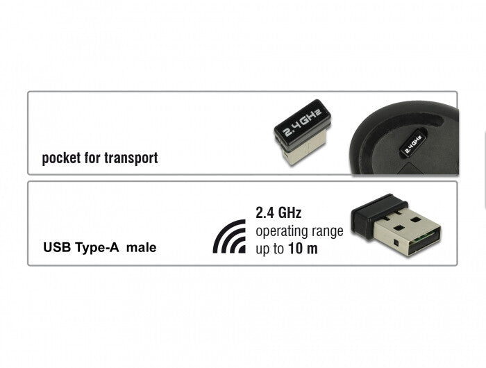 DeLOCK 12528 datormöss Kontor högerhand RF Trådlös Optisk 1000 DPI