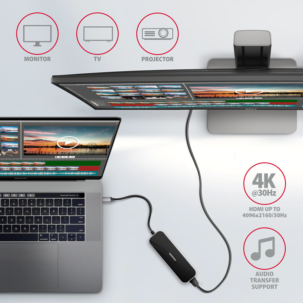 Axagon HMC-6H4A dockningsstationer för bärbara datorer Kabel USB 3.2 Gen 1 (3.1 Gen 1) Type-C Svart, Grå
