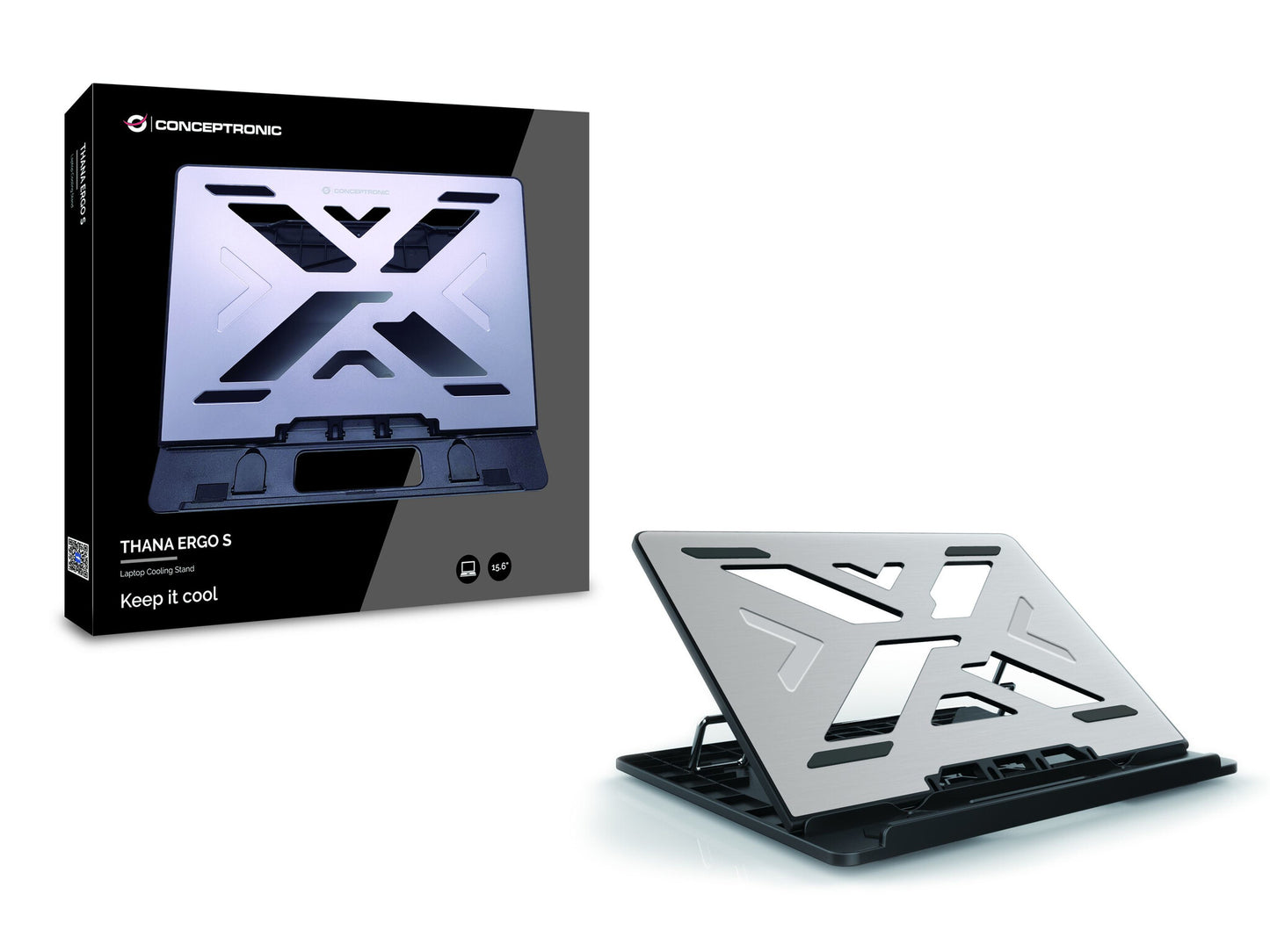Conceptronic THANA ERGO S, Laptop Cooling Stand Ställ till bärbara datorer Grå 39,6 cm (15.6")