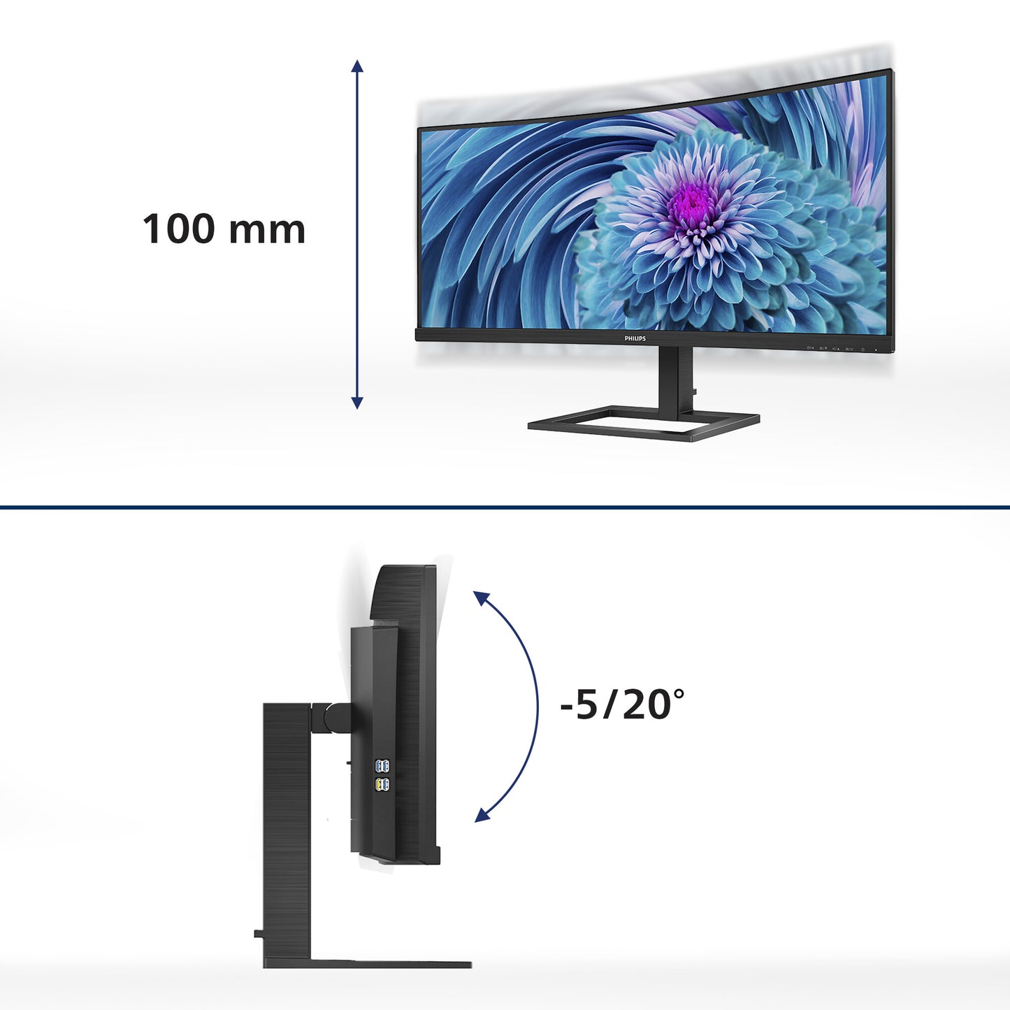 Philips E Line 346E2CUAE/00 platta pc-skärmar 86,4 cm (34") 3440 x 1440 pixlar Wide Quad HD+ LCD Svart