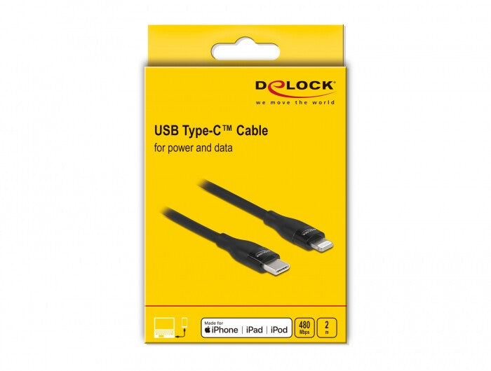 DeLOCK 86638 mobiltelefonkablar Svart 2 m USB C Lightning