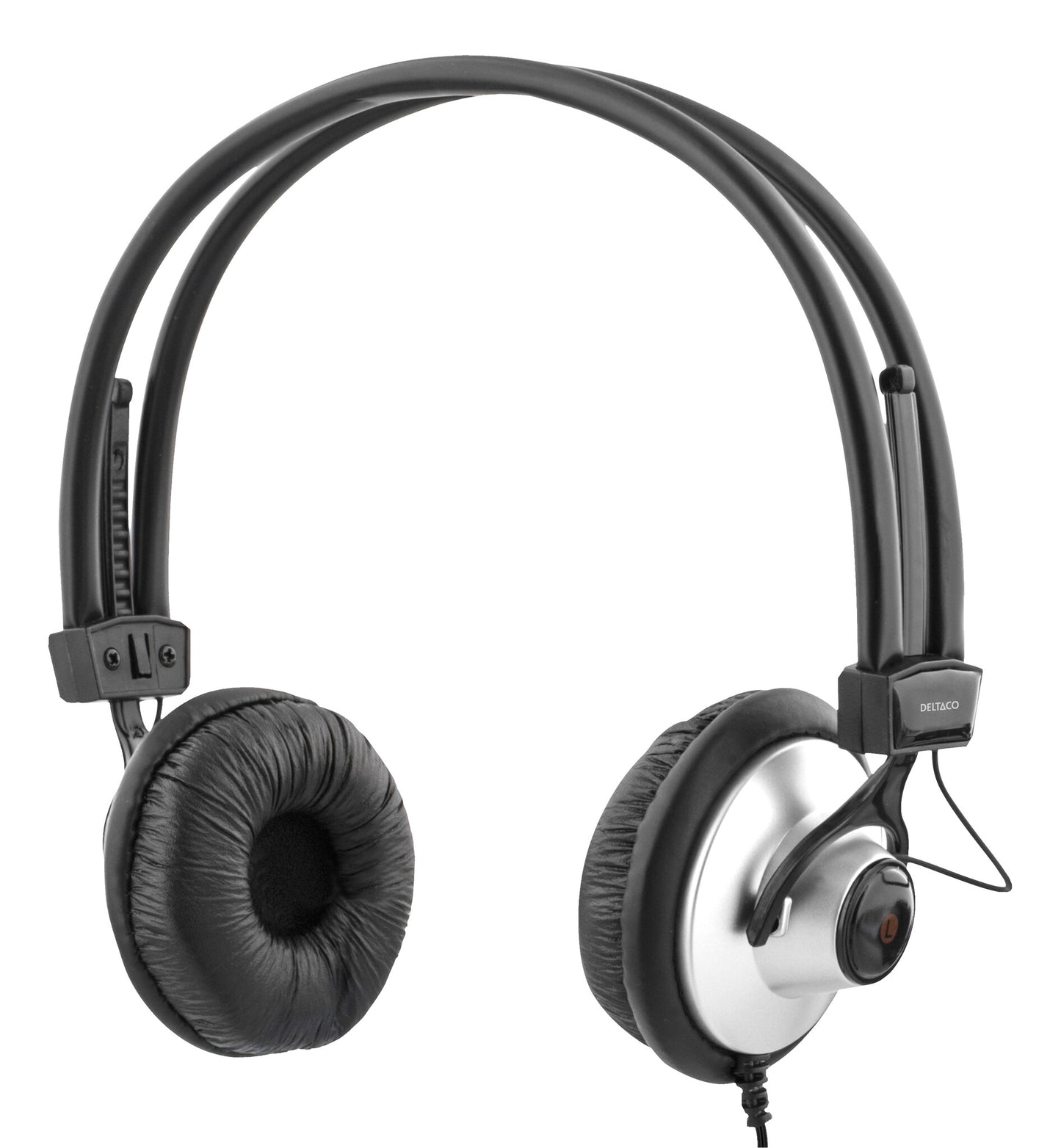 Deltaco Hörlurar med justerbart huvudband, on-ear, svart/silver