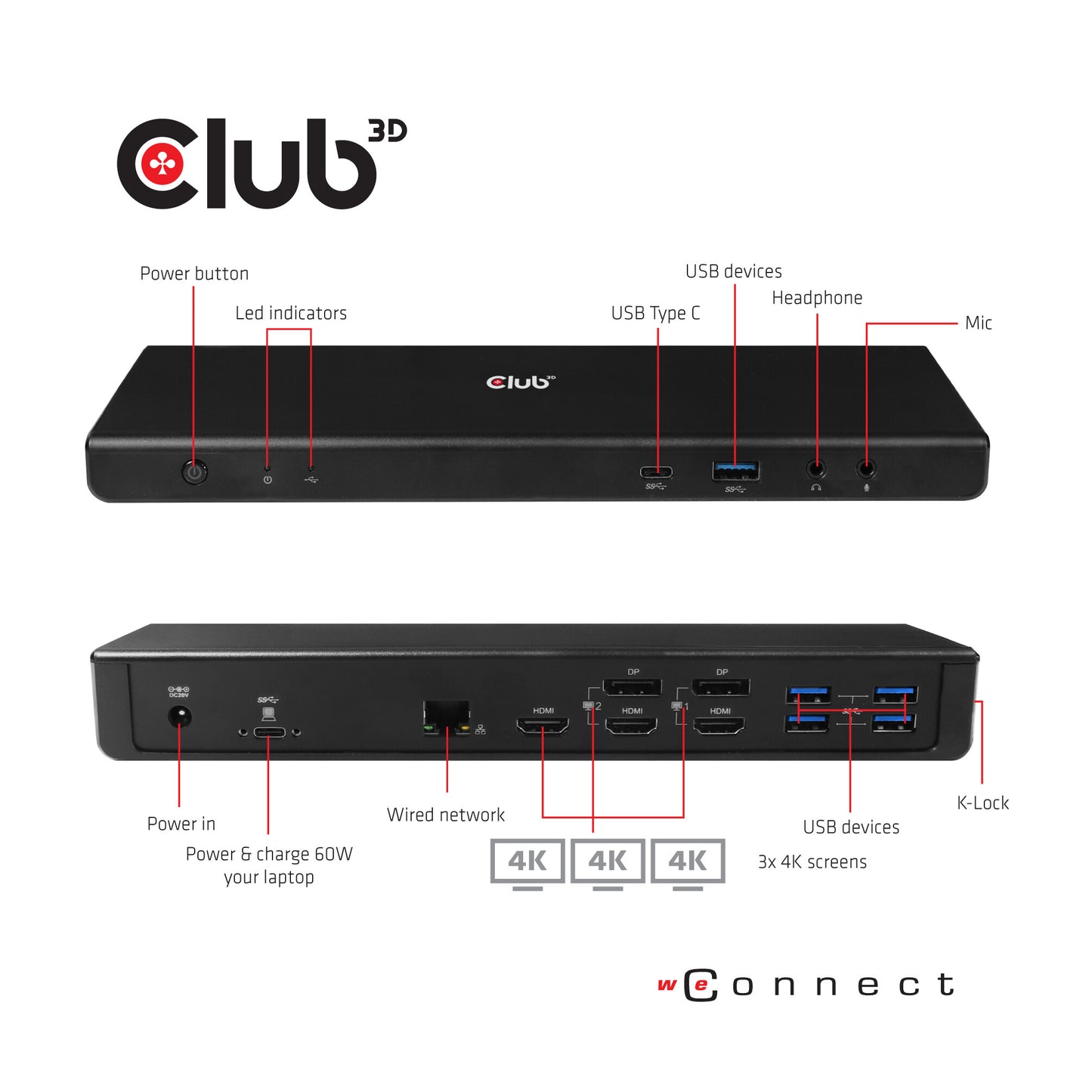 CLUB3D CSV-1562 dockningsstationer för bärbara datorer Dockning USB 3.2 Gen 1 (3.1 Gen 1) Type-C Svart