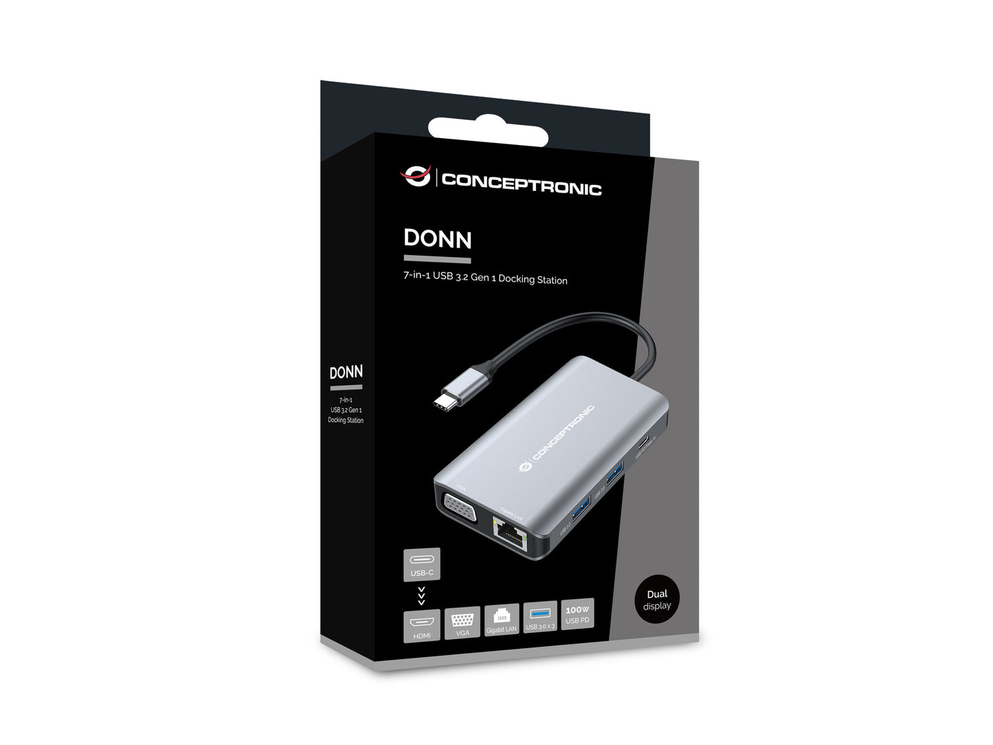 Conceptronic DONN21G dockningsstationer för bärbara datorer Kabel USB 3.2 Gen 1 (3.1 Gen 1) Type-C Grå