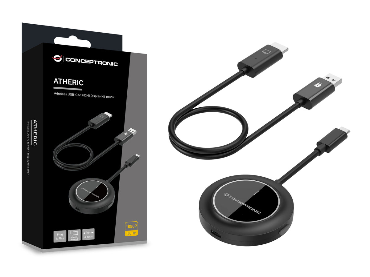 Conceptronic ATHERIC01B trådlös bildskärmsadapter HDMI/USB Full HD Dongel