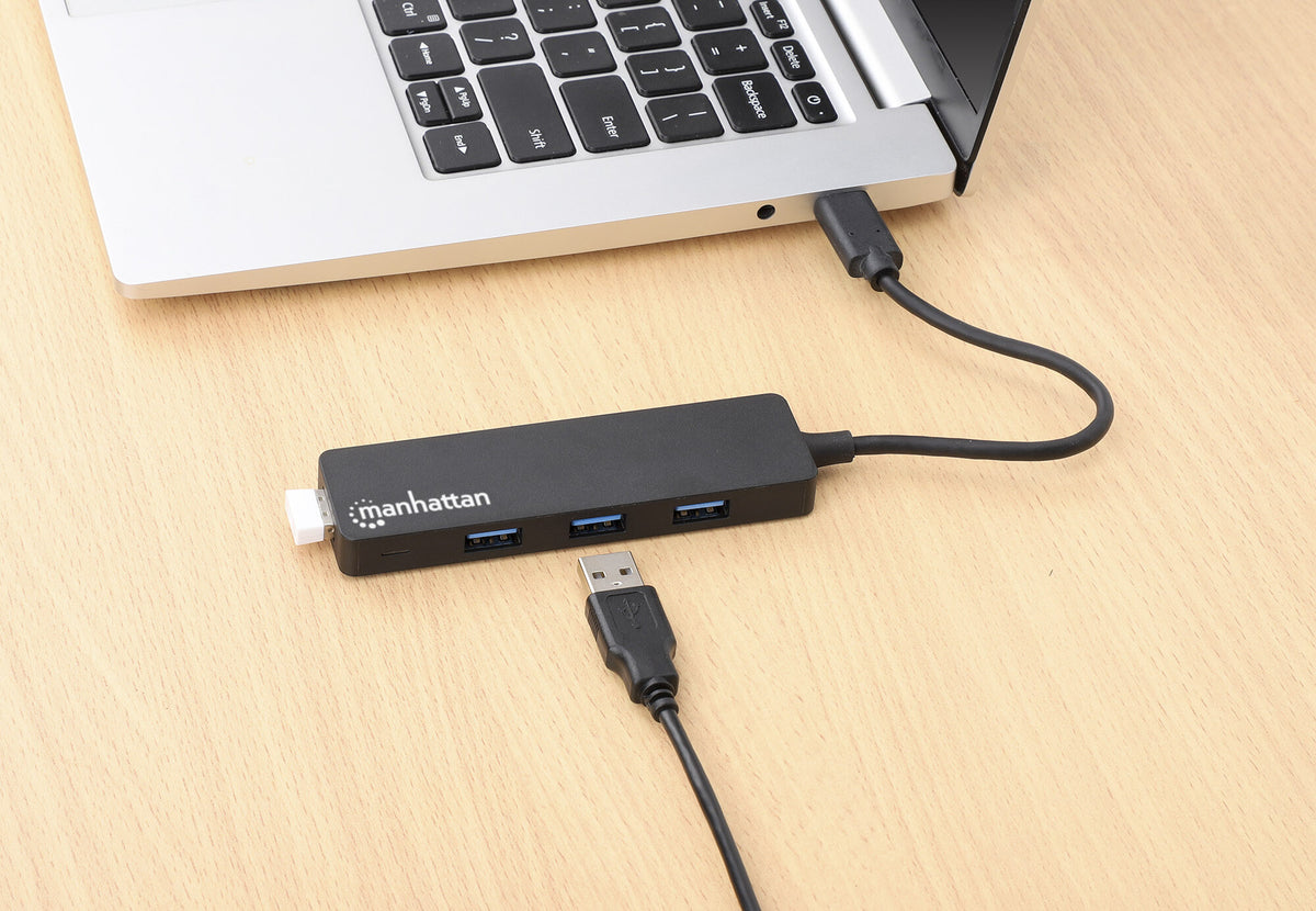 Manhattan 164924 gränssnittshubbar USB 3.2 Gen 1 (3.1 Gen 1) Type-C 5000 Mbit/s Svart