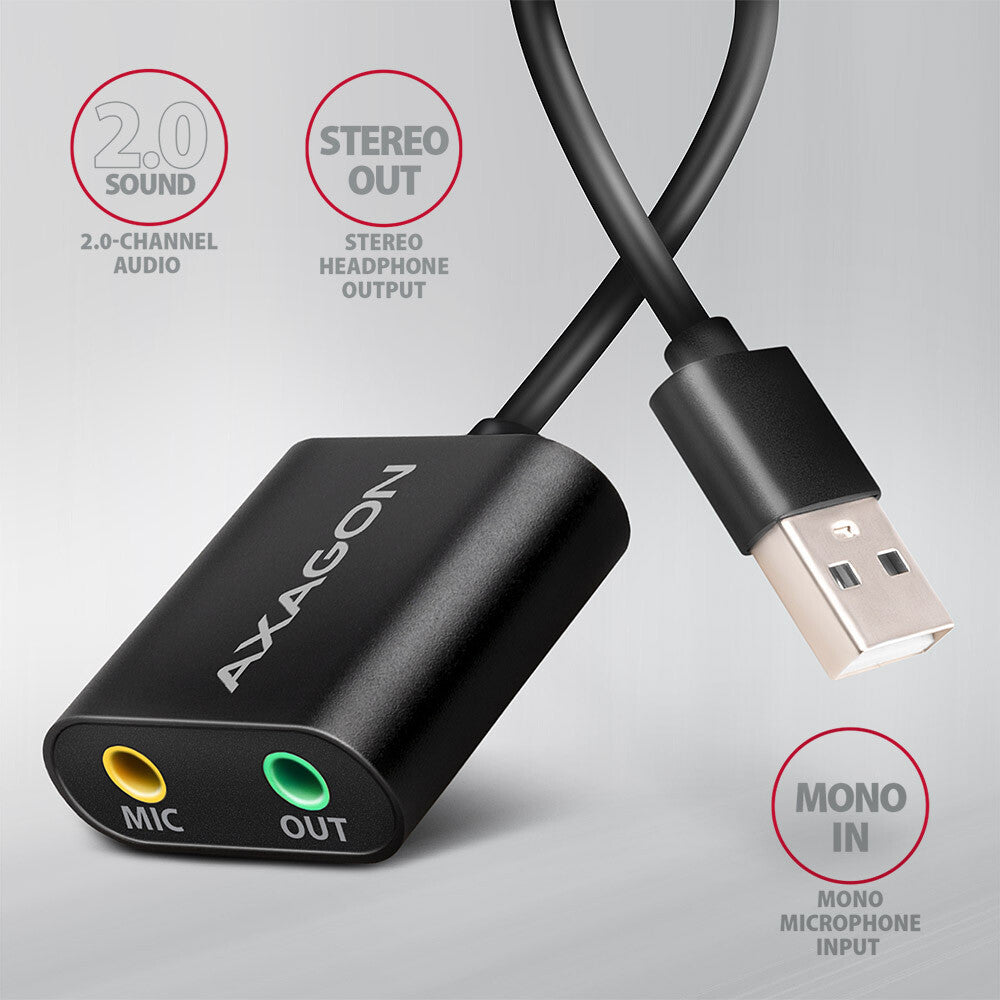 Axagon ADA-12 USB 2.0 Stereo Audio Mini-Adapter 15 cm Kabellänge - Kabel - Audio/Multimedia 2.0 kanaler
