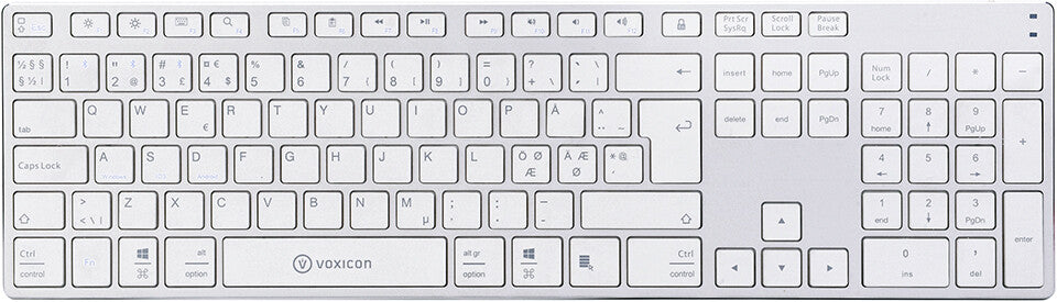 Voxicon DK-290B-WHT tangentbord Bluetooth Nordic Silver, Vit