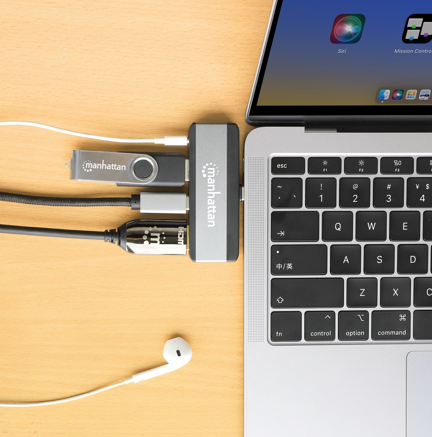Manhattan 190404 dockningsstationer för bärbara datorer Kabel USB 3.2 Gen 2 (3.1 Gen 2) Type-C Grå